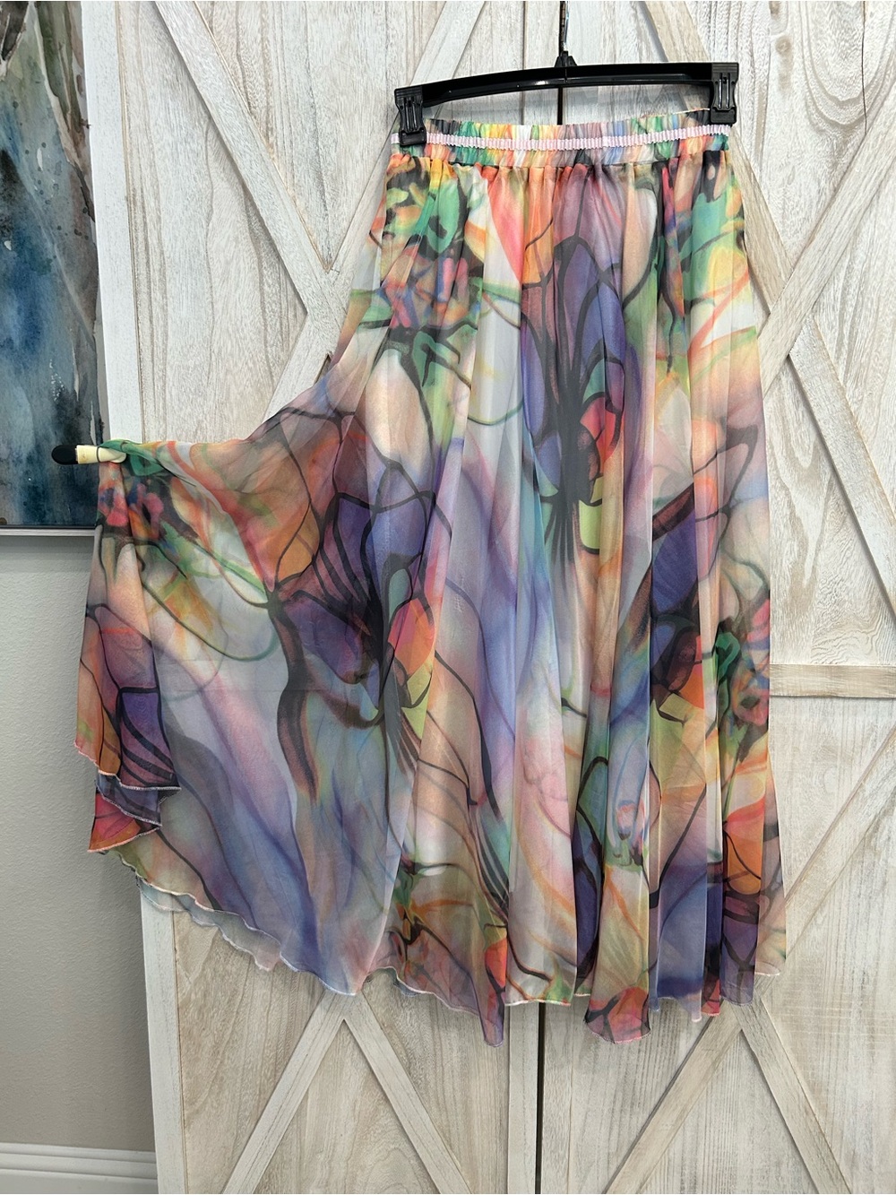 Multicolor Watercolor Floral Maxi Skirt - Women's Flowing Skirt